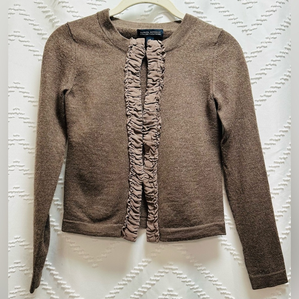 Banana Republic Brown Cardigan with Ruffle Detail